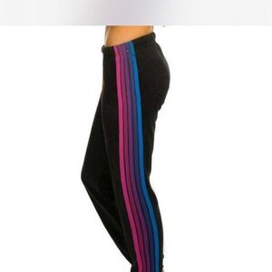 Aviator Nation Black Joggers with Pink and Blue Accents